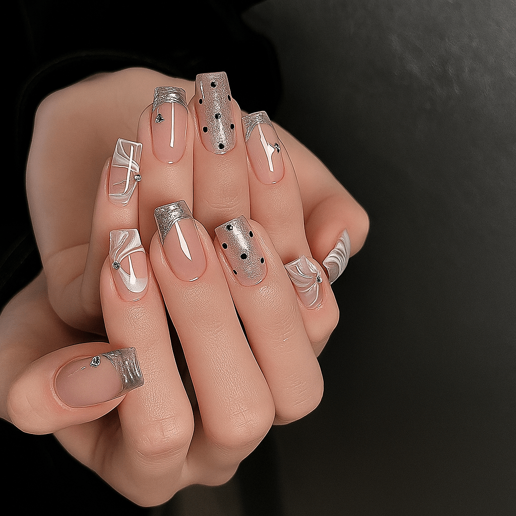 24-Piece Press On Nails Set – Fake Crystal Nails with Glue