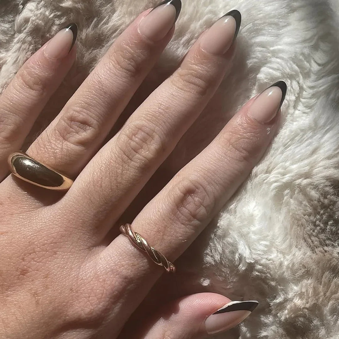 Black French Almond Nails - Press On Nails