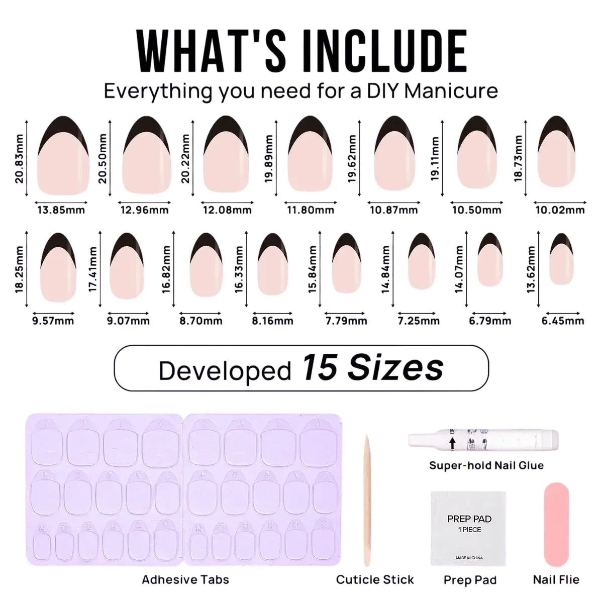 Black French Almond Nails - Press On Nails